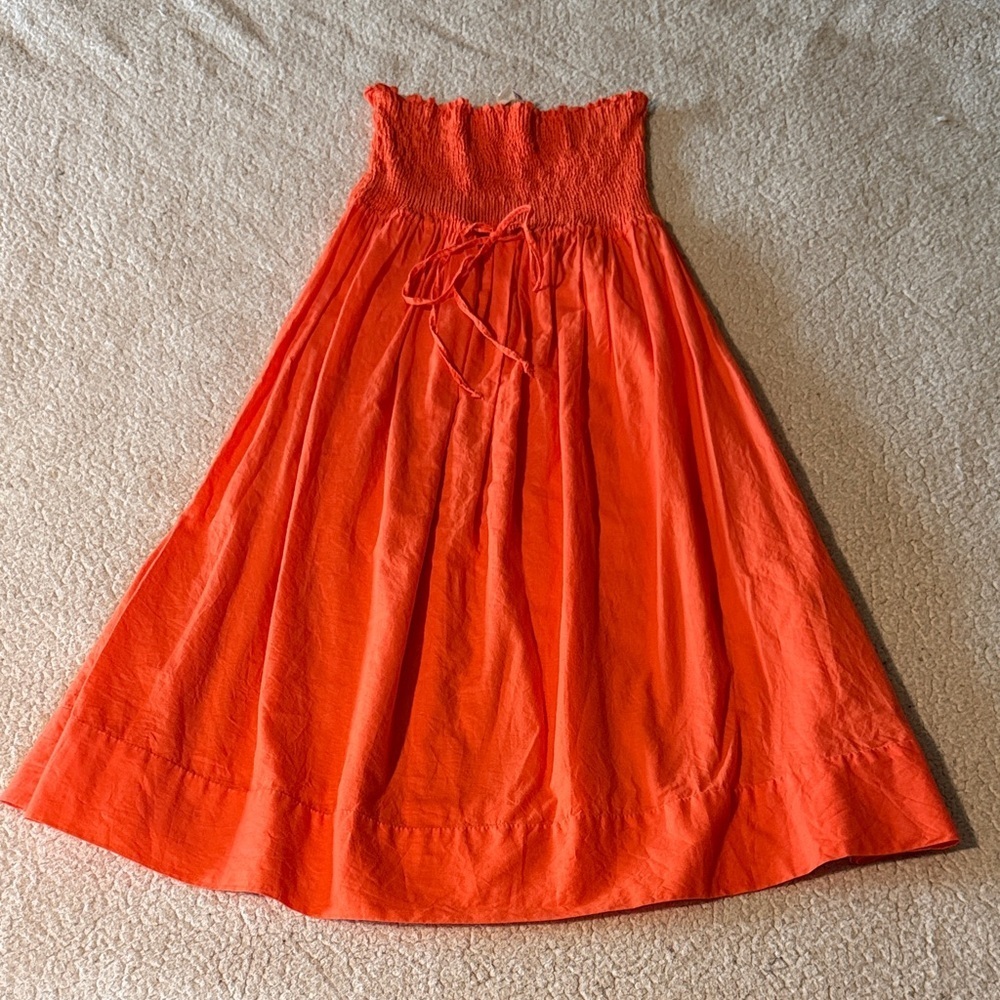 Zara Preppy Strapless Coral Cotton Dress Small